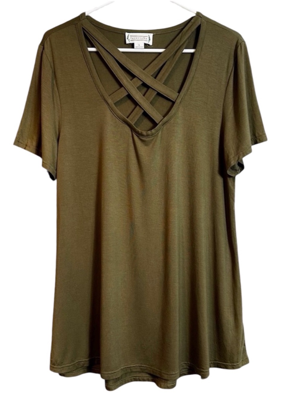 Love Riche Strappy V Olive Khaki Soft Rayon Top